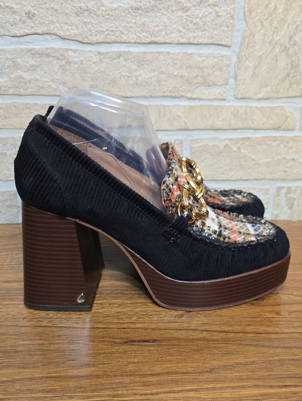 Circus NY Sam Edelman SUSIE Platform Chunky Heeled Loafer CORDUROY TWEED